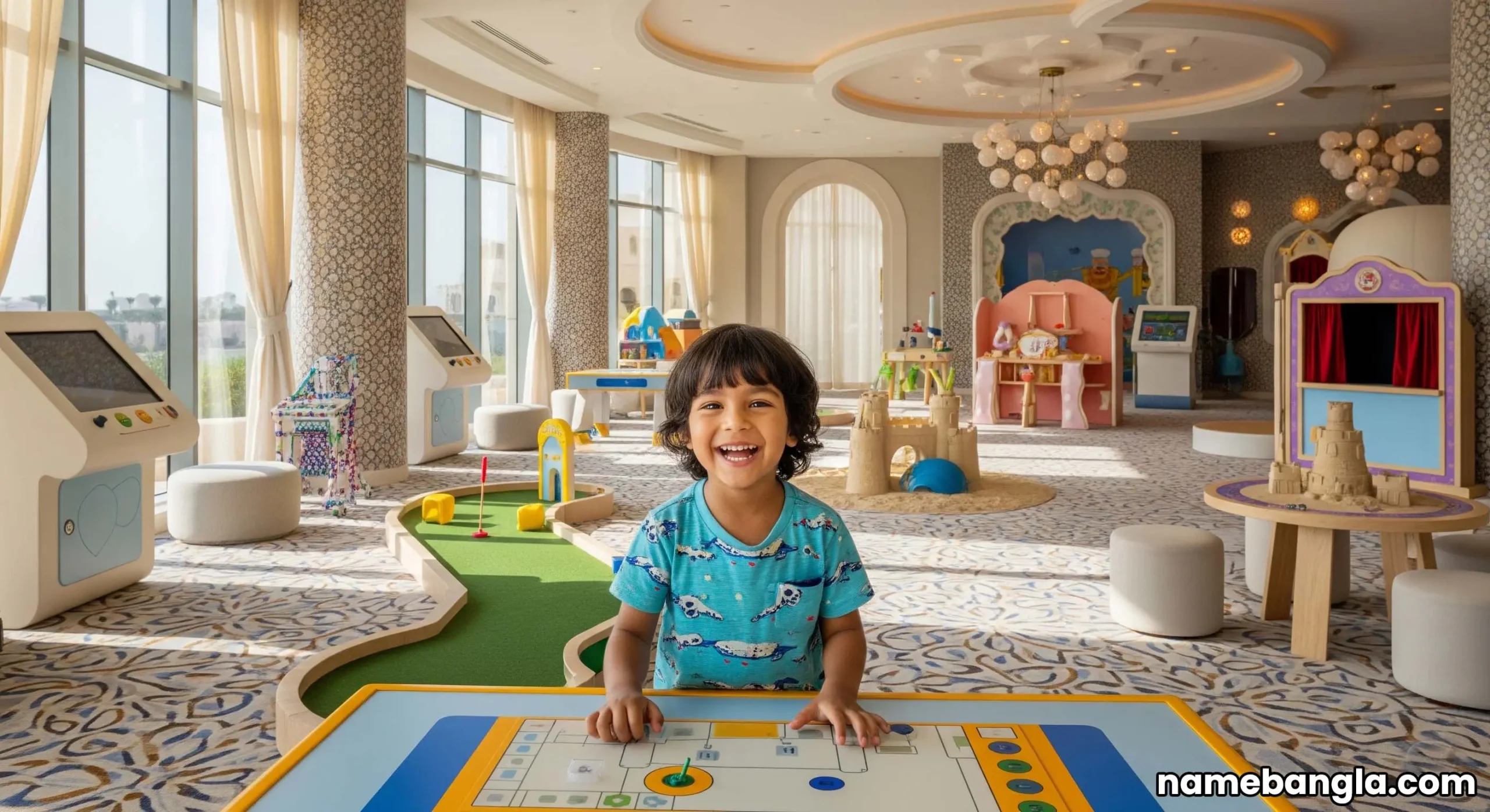 Child engaged in fun activities at an exclusive kids' club in a UAE ultra-luxury resort.
