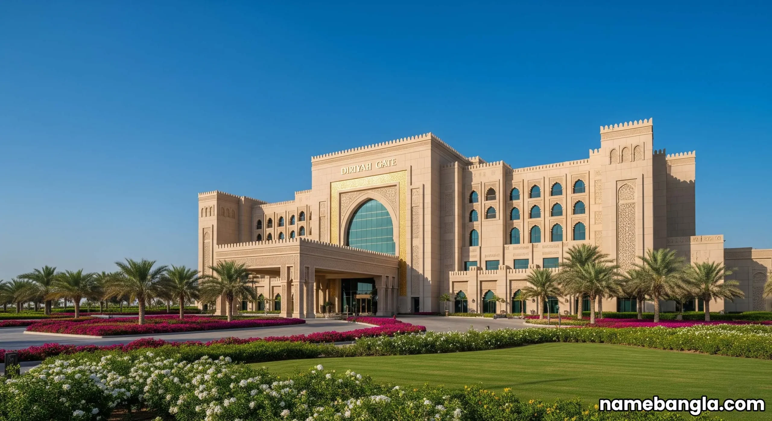 Diriyah Gate luxury accommodation exterior, traditional Najdi design.