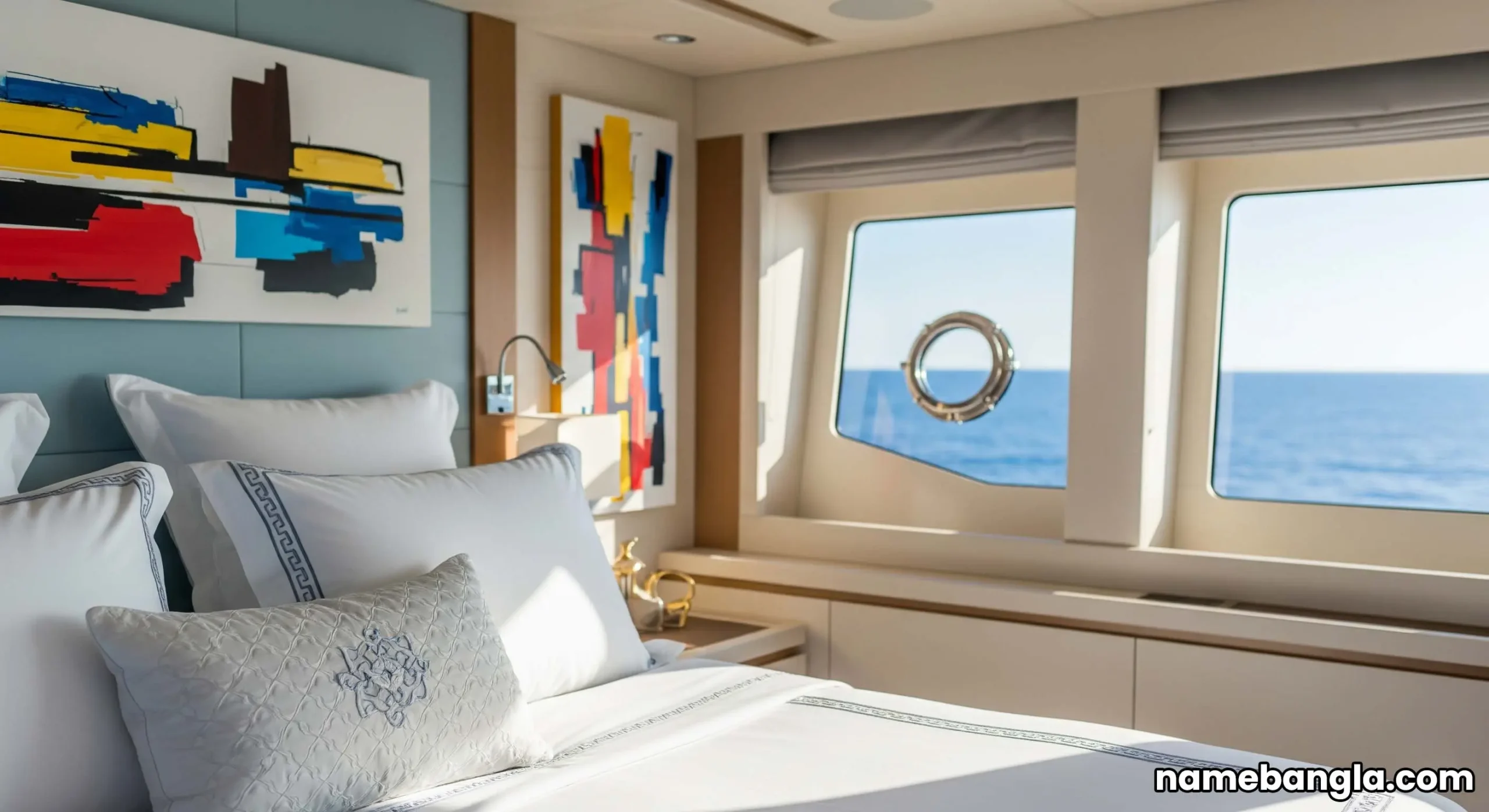 High-end interior of a yacht charter vessel cabin.