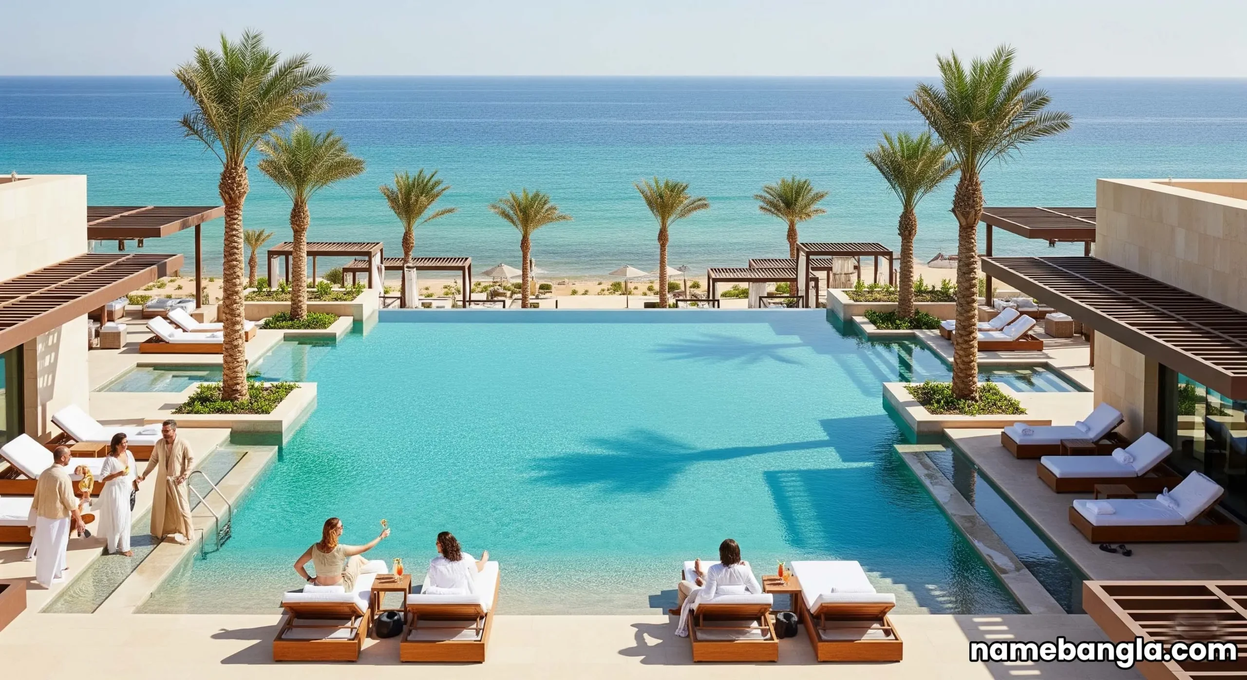 Infinity pool overlooking the Red Sea at a Six Senses resort in Saudi Arabia, symbolizing high-end leisure.