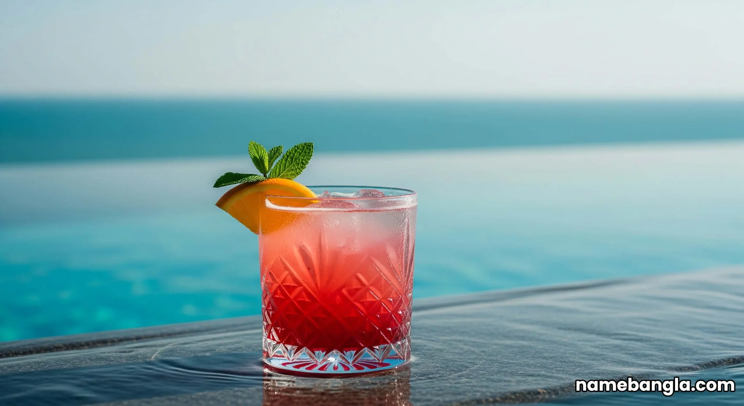 The luxurious and expansive pool deck at The Terrace, Burj Al Arab, overlooking the calm Arabian Gulf at sunset.