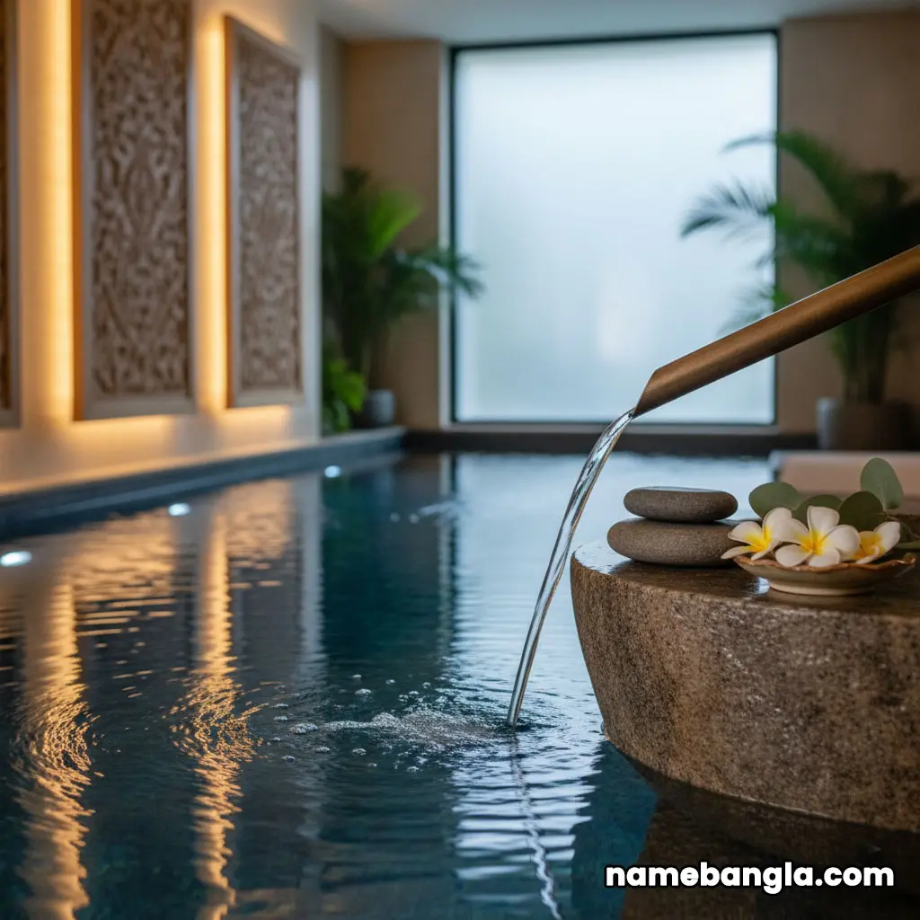 A tranquil and opulent indoor infinity pool within the Talise Spa at Burj Al Arab, with soft, ambient lighting and elegant architectural details, promoting relaxation.