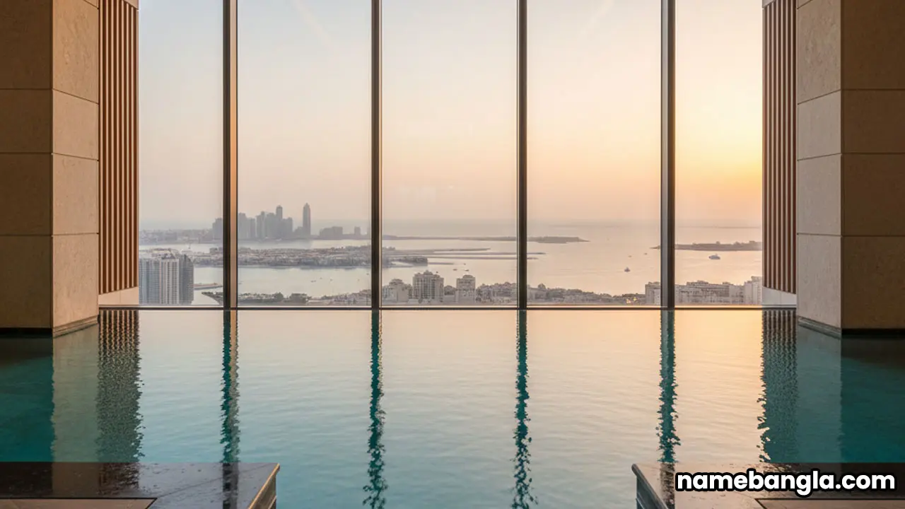 The infinity pool at Talise Spa, 18 floors up in the Burj Al Arab, with panoramic views of the Dubai coastline.
