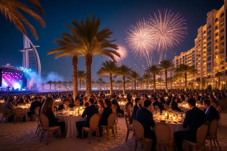 The magnificent Atlantis The Palm Royal Gala Dinner on the beach for New Year's Eve 2026.