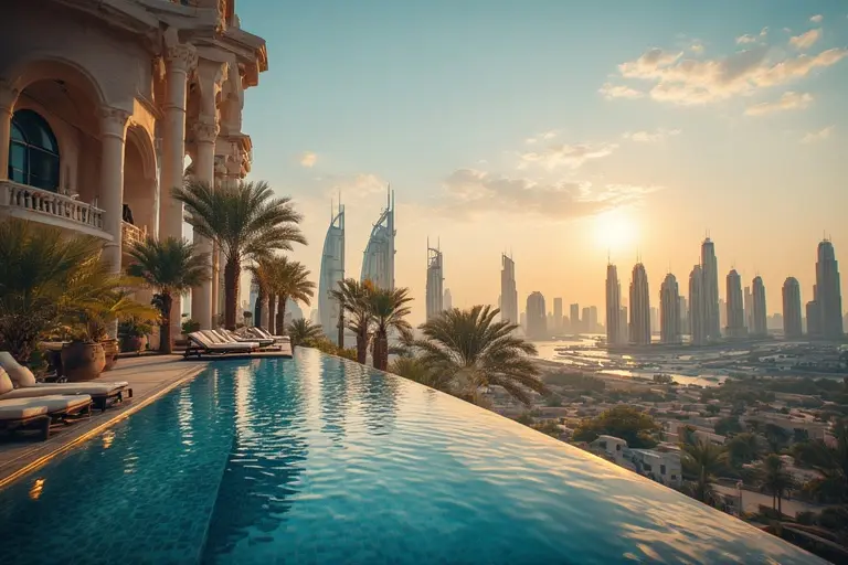 The glamorous Cloud 22 rooftop infinity pool at Atlantis The Royal, with guests relaxing and overlooking the Palm Jumeirah.