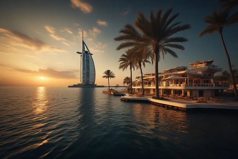 The iconic sail-shape exterior of the Burj Al Arab Jumeirah hotel in Dubai.