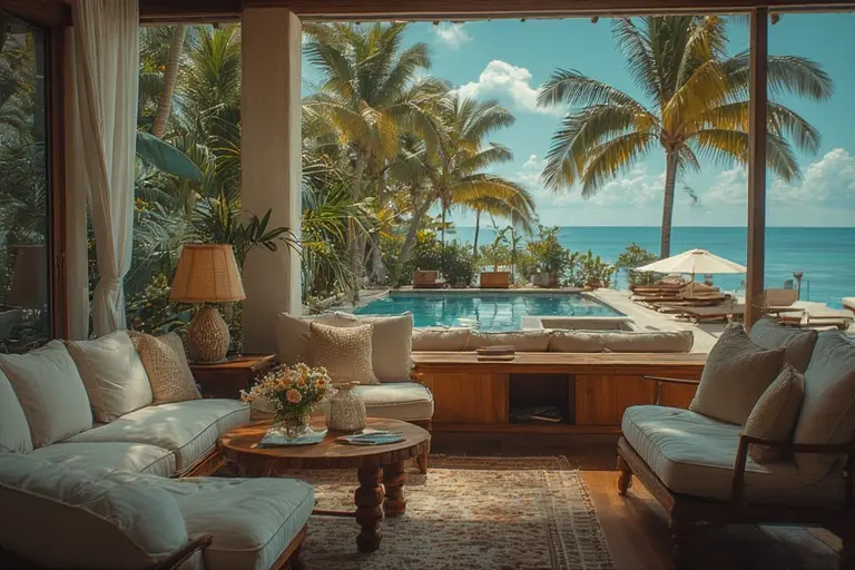 The interior of a luxury cabana at The Terrace at Burj Al Arab, with comfortable seating and an open view of the pool deck.