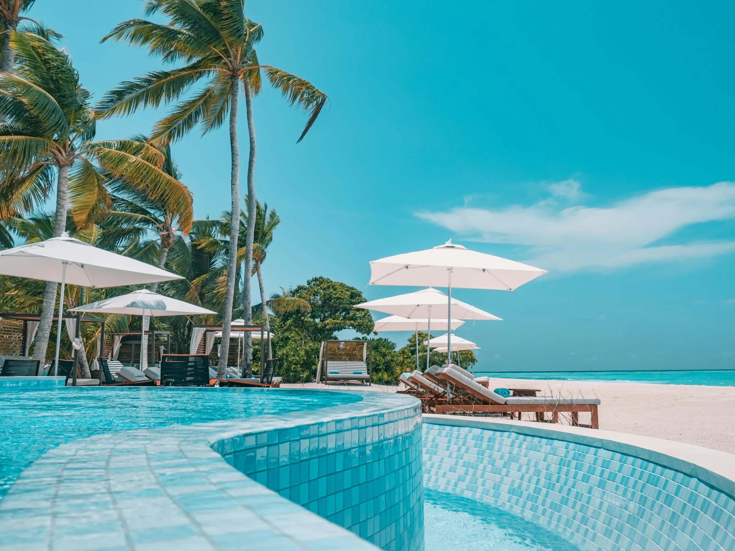 The luxury infinity pool on The Terrace at Burj Al Arab, overlooking the Arabian Gulf.