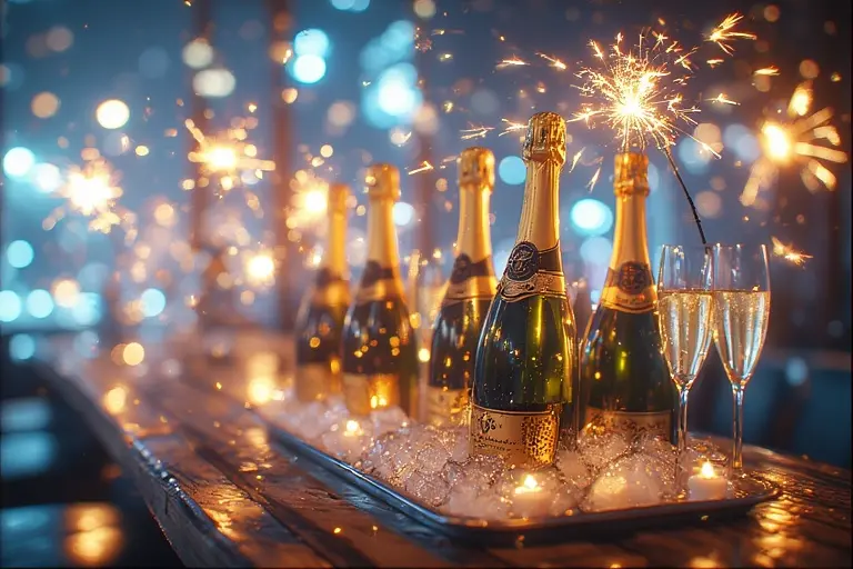 High-end bottle service at a VIP nightclub in Dubai on New Year's Eve.