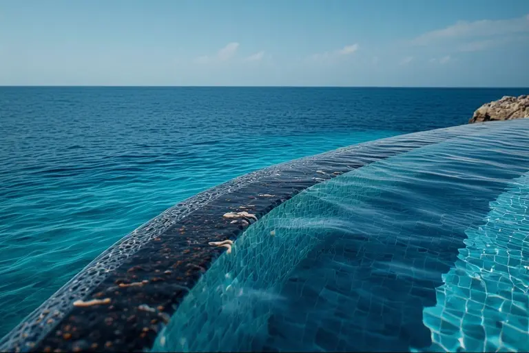 The edge of the saltwater infinity pool at The Terrace at Burj Al Arab, with sun loungers and a clear view of the Arabian Gulf.
