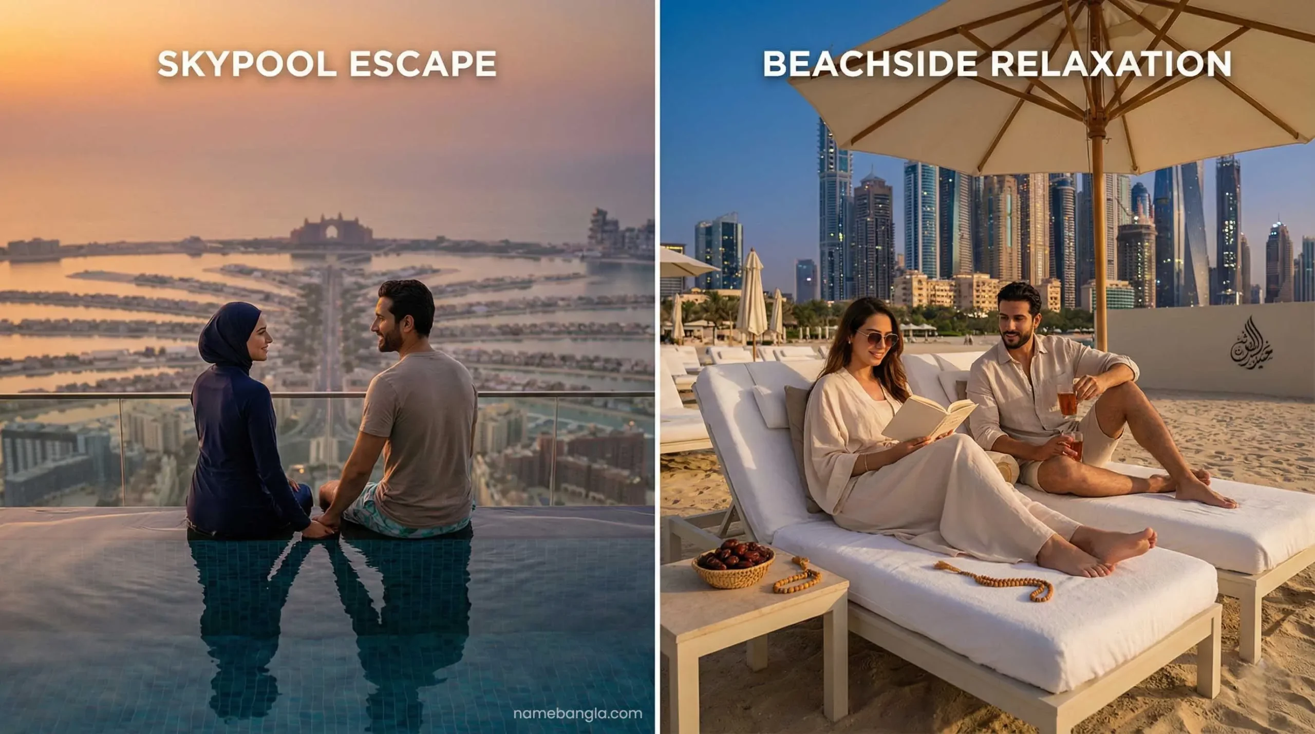 Comparison of Aura Skypool vs Drift Beach Dubai for couples 2026.
