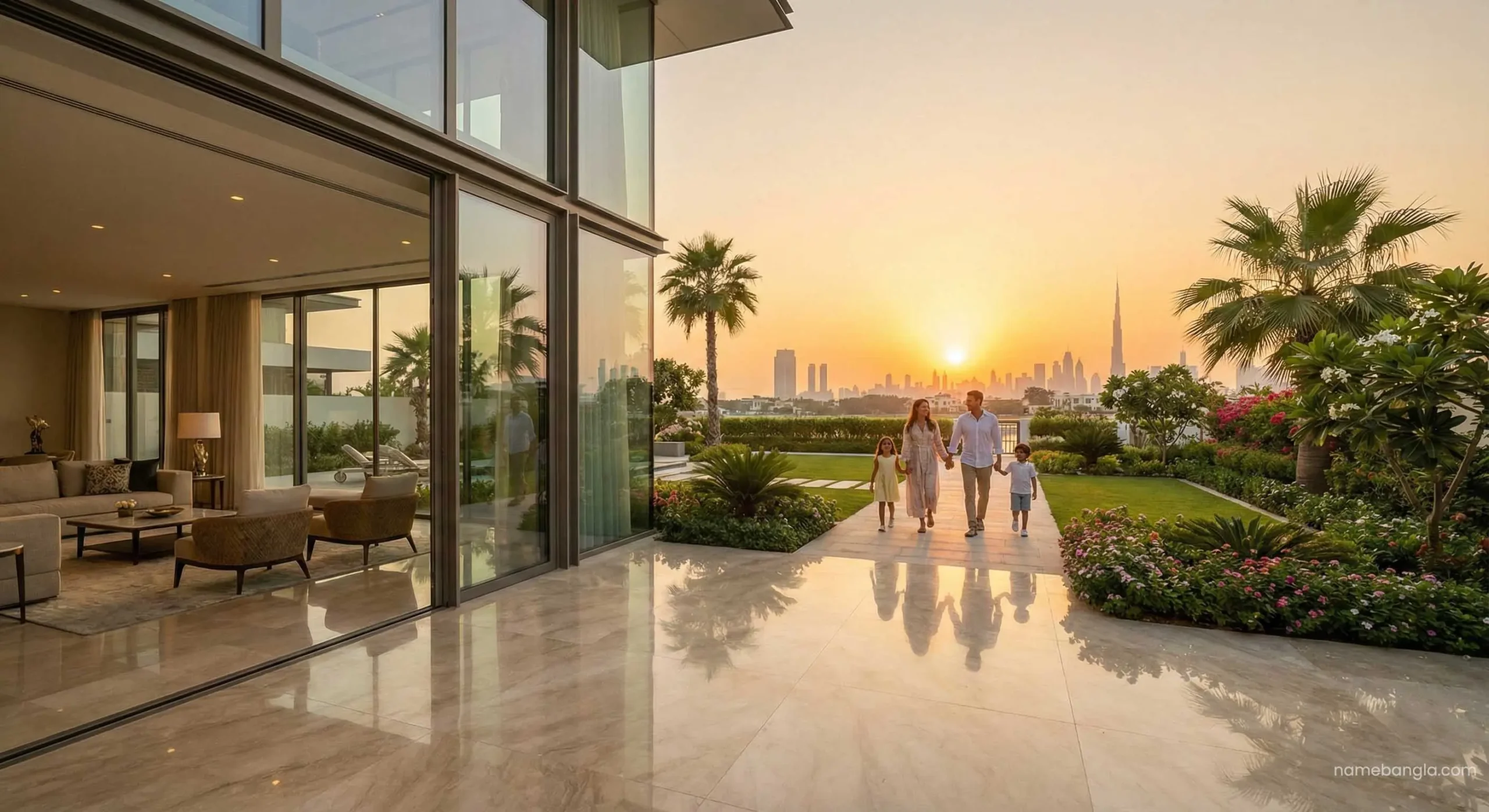 Family enjoying lifestyle benefits of Dubai Golden Visa sponsorship.