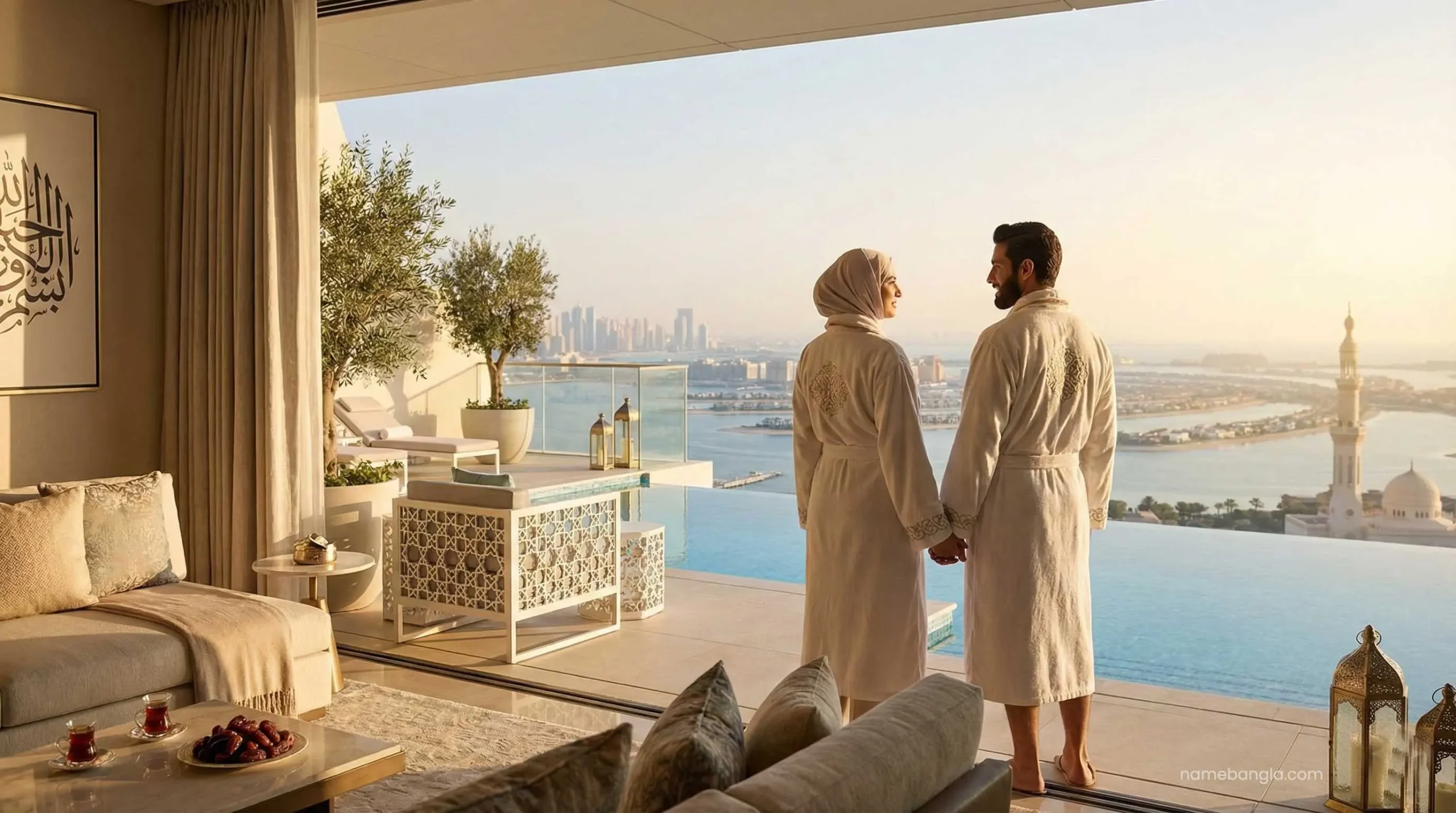 Luxury honeymoon suite with private pool in Dubai for couples.