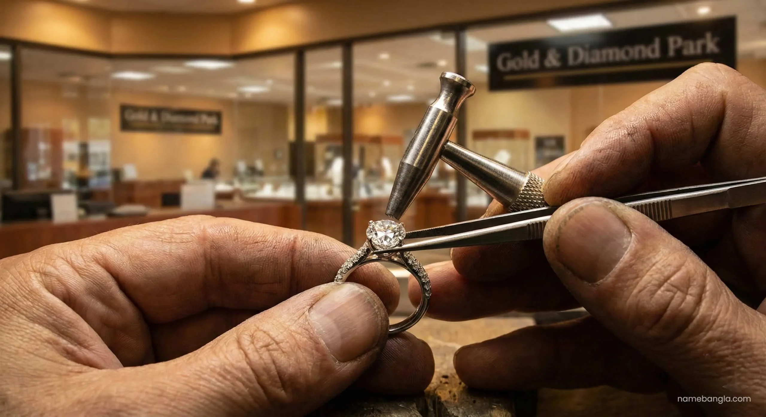 Custom diamond ring manufacturing at Gold and Diamond Park Dubai.