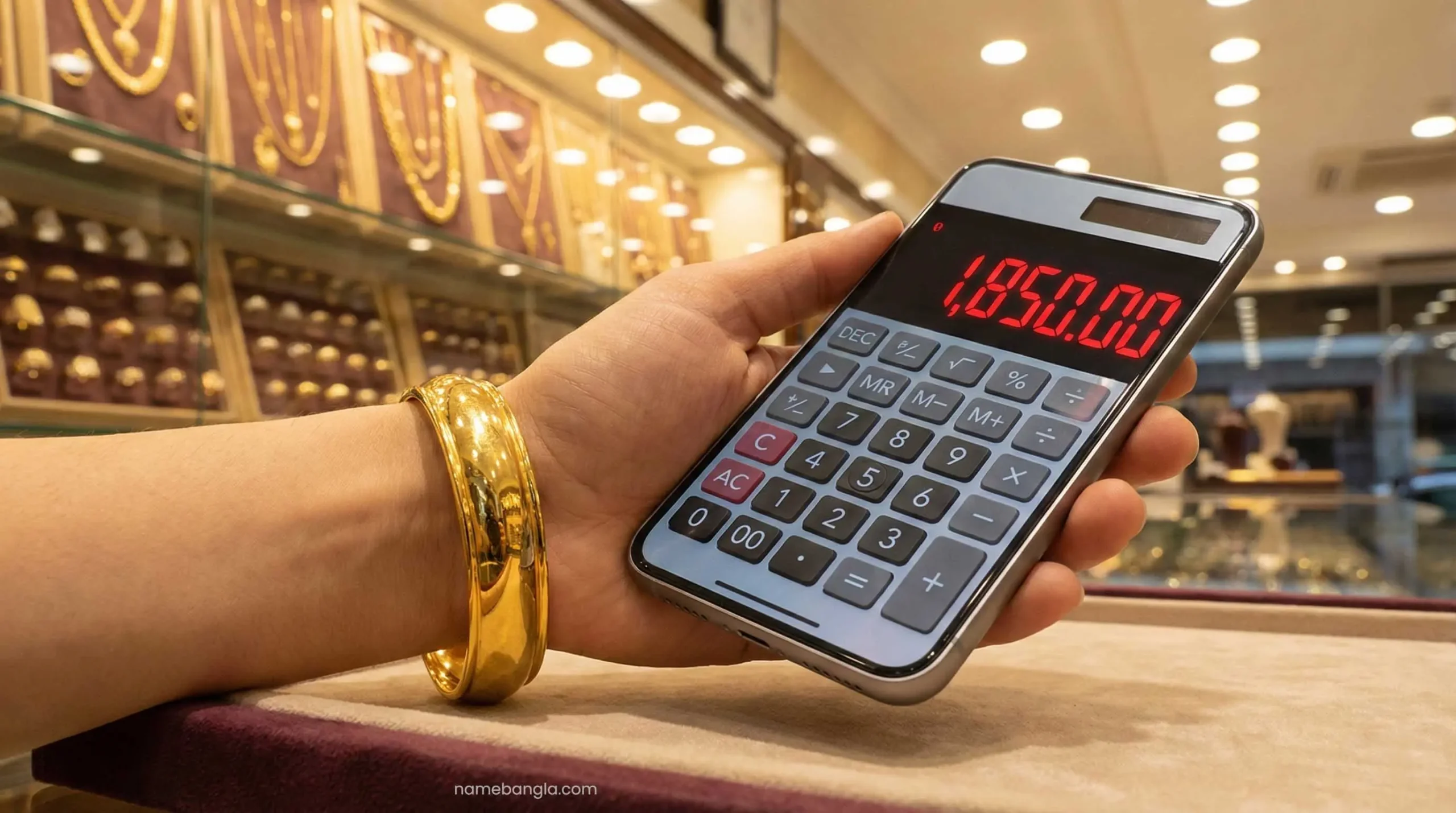 Calculating gold price and making charges in Dubai Gold Souk.