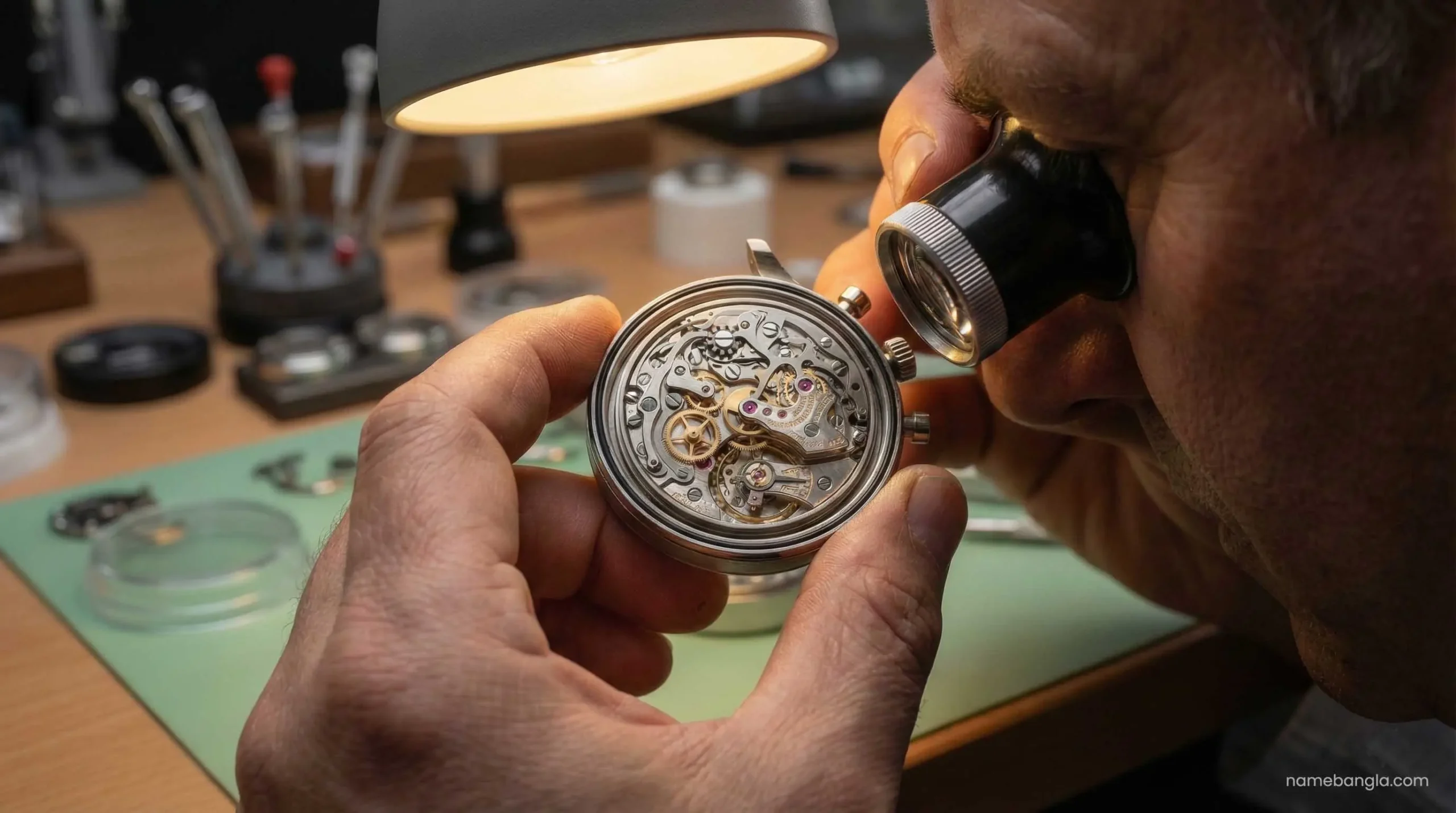 Inspecting a pre-owned Rolex watch for authenticity in Dubai.