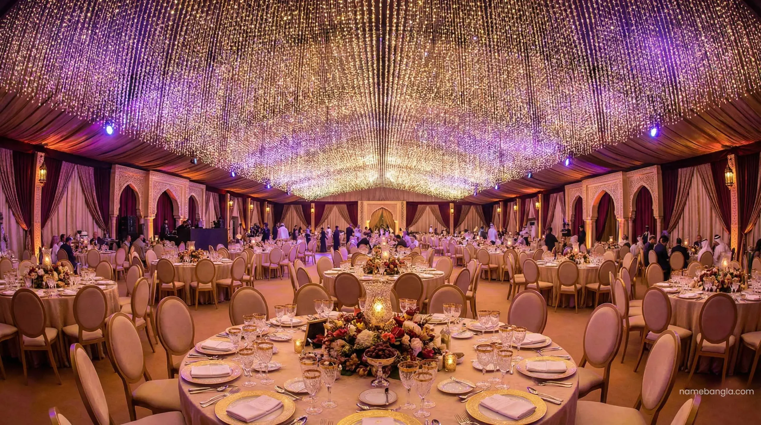 The iconic Asateer Royal Iftar tent at Atlantis The Palm Dubai with sparkling ceiling lights.