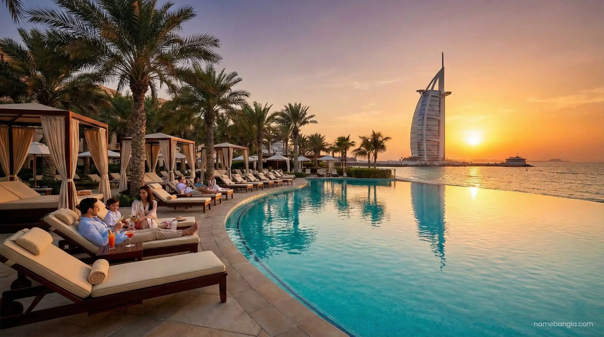 Luxury beachfront resort in Dubai with Burj Al Arab view for Eid staycation.