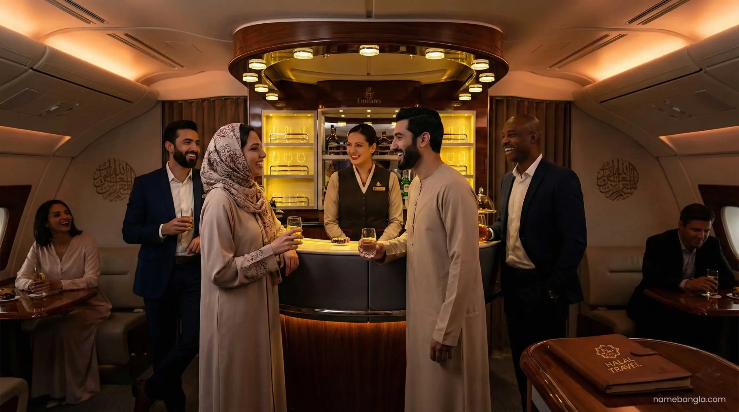 Emirates A380 Business Class Onboard Lounge bar.