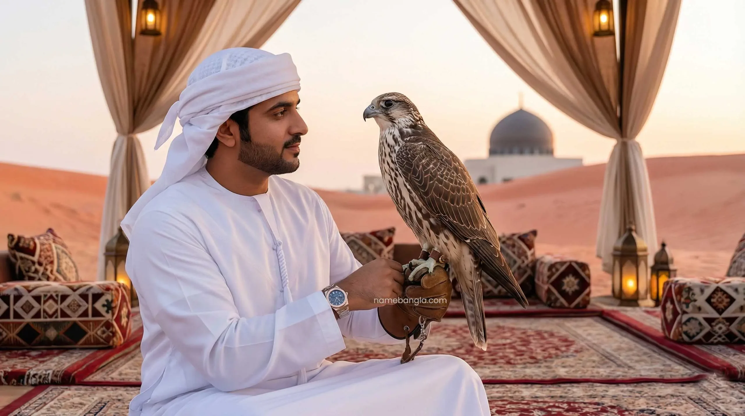 Private falconry show in Dubai desert safari.