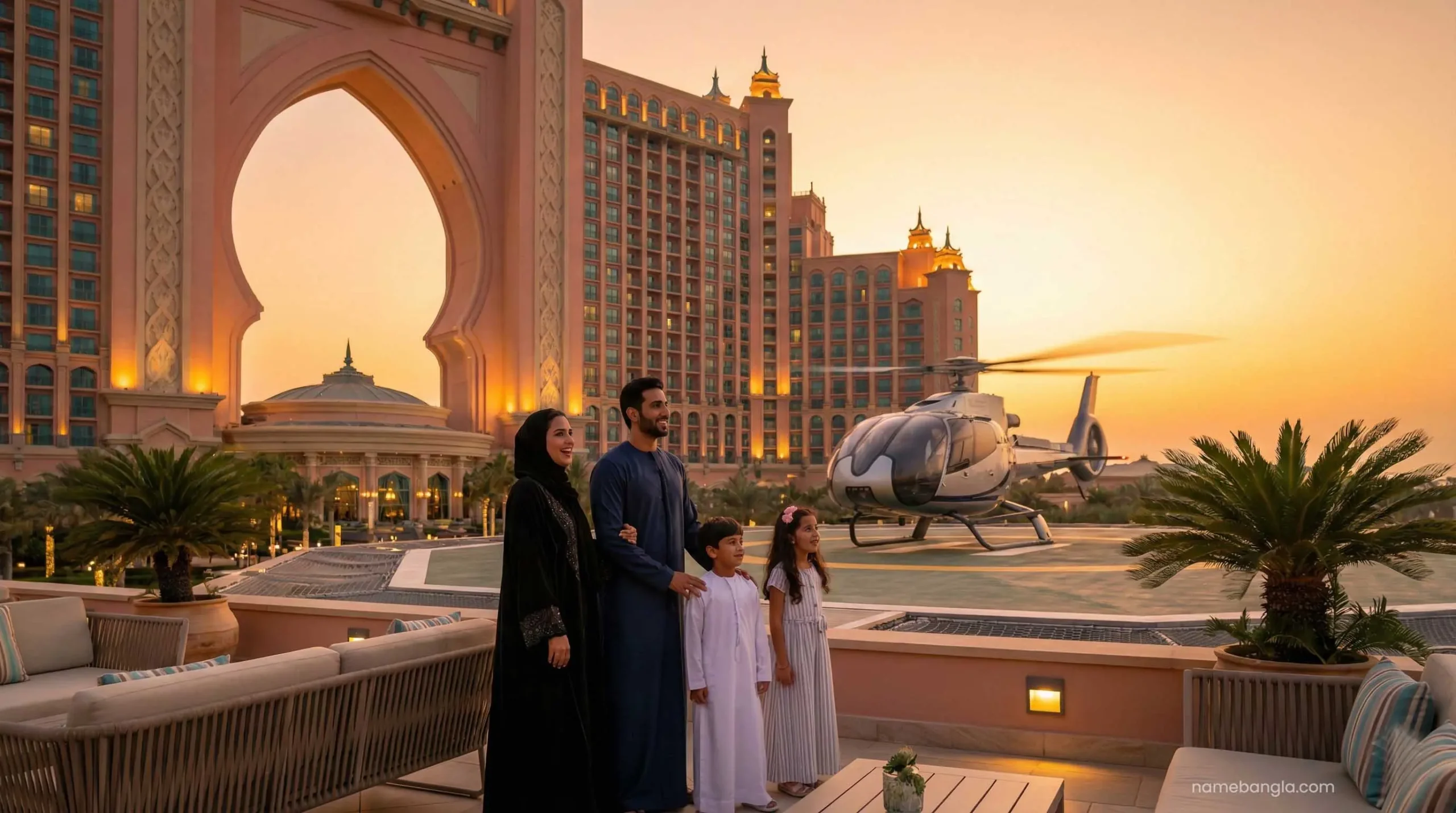 Helicopter landing at Atlantis The Palm helipad.