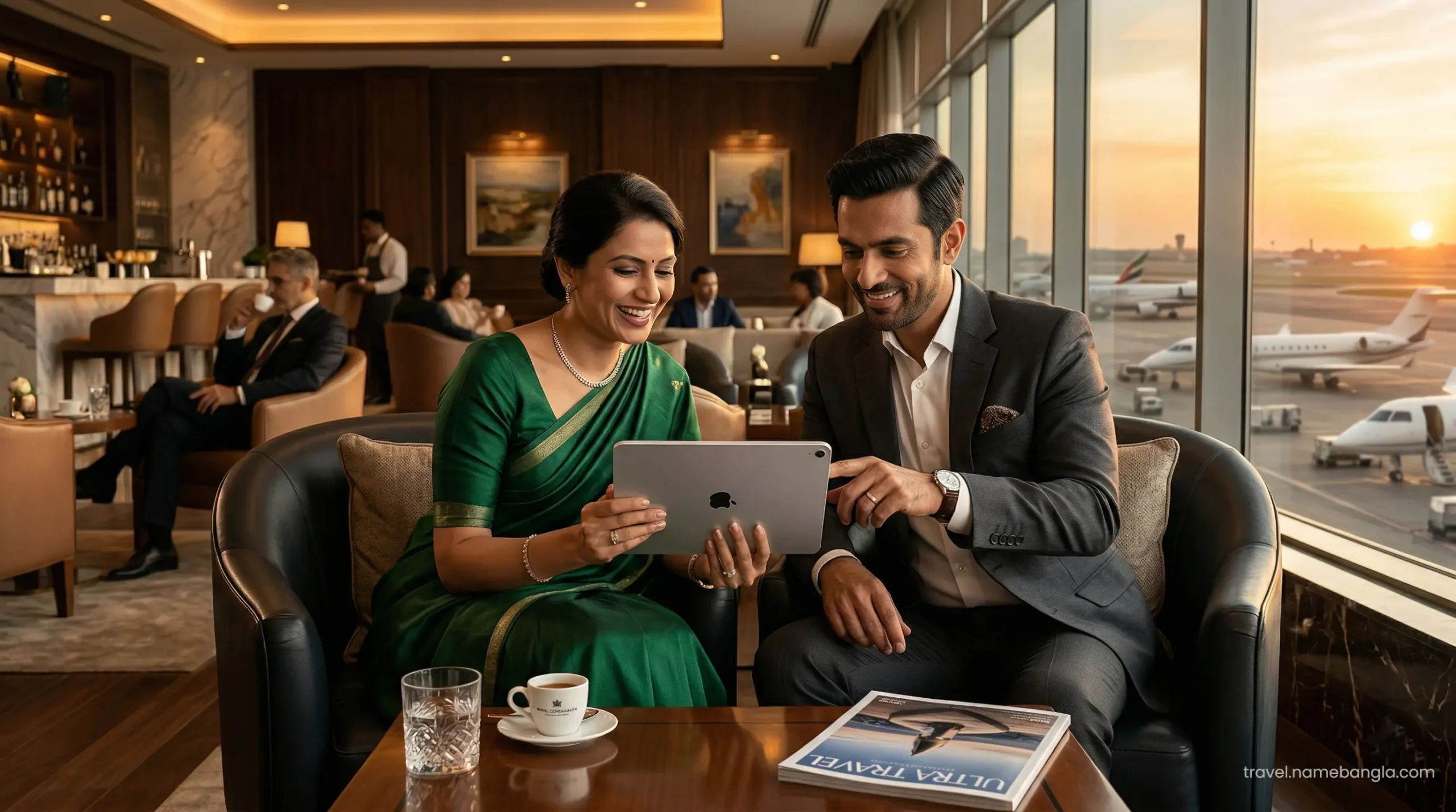 High-net-worth Asian travelers utilizing premium digital travel platforms to secure luxury resort upgrades in Dubai.