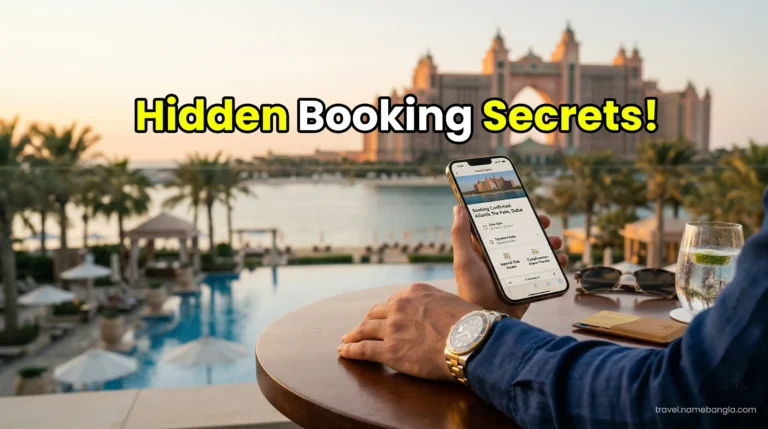 A luxurious traveler unlocking premium Agoda VIP platinum deals for Atlantis The Palm Dubai on a high-end smartphone.