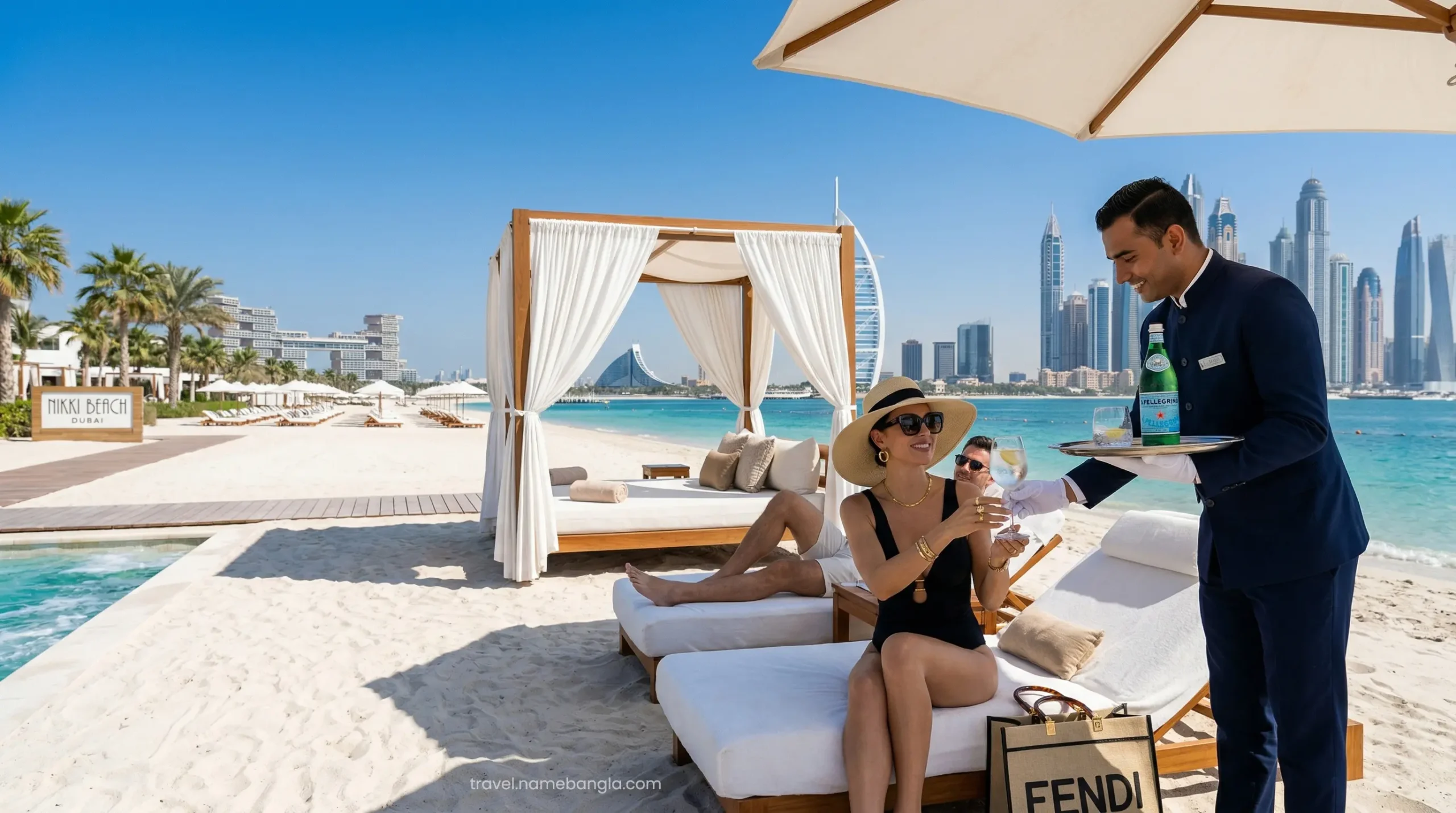 A private luxury cabana on the exclusive Imperial Club beach at a premium Dubai resort.