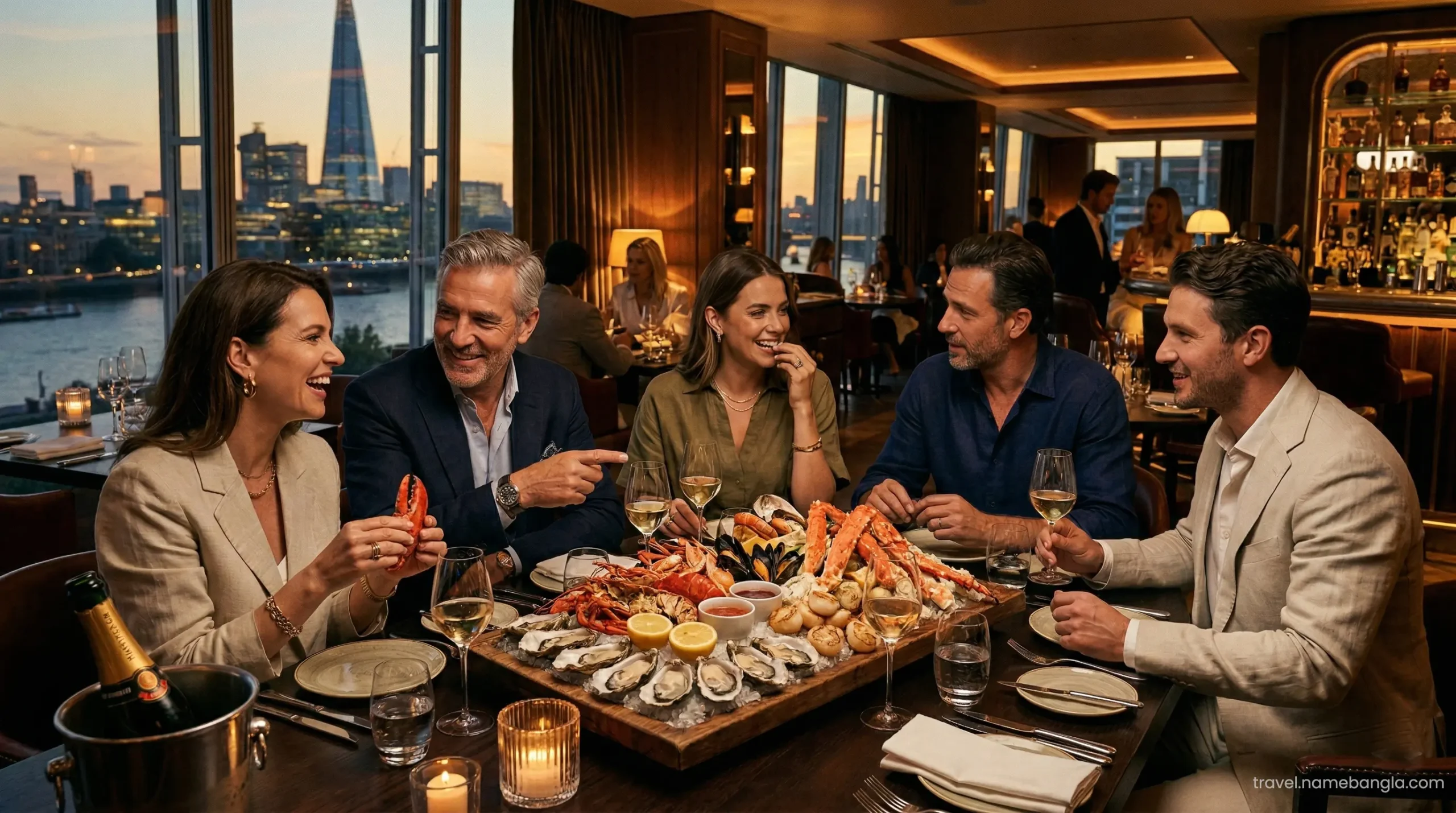 Elite international investors discussing offshore financial portfolios during a premium half-board dinner at Atlantis Dubai.