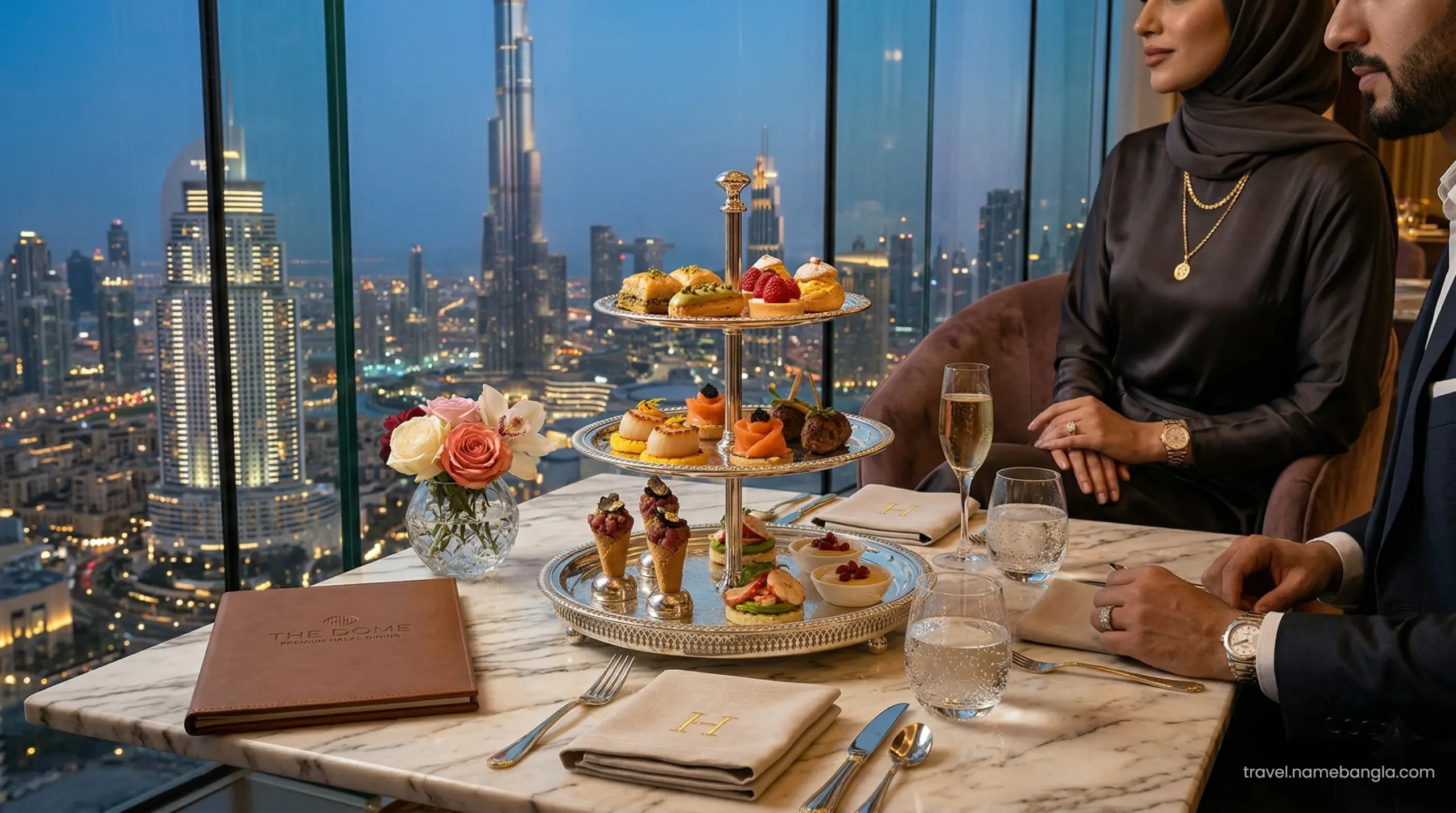 An exclusive luxury Halal afternoon tea experience inside the Imperial Club lounge at Atlantis The Palm Dubai.