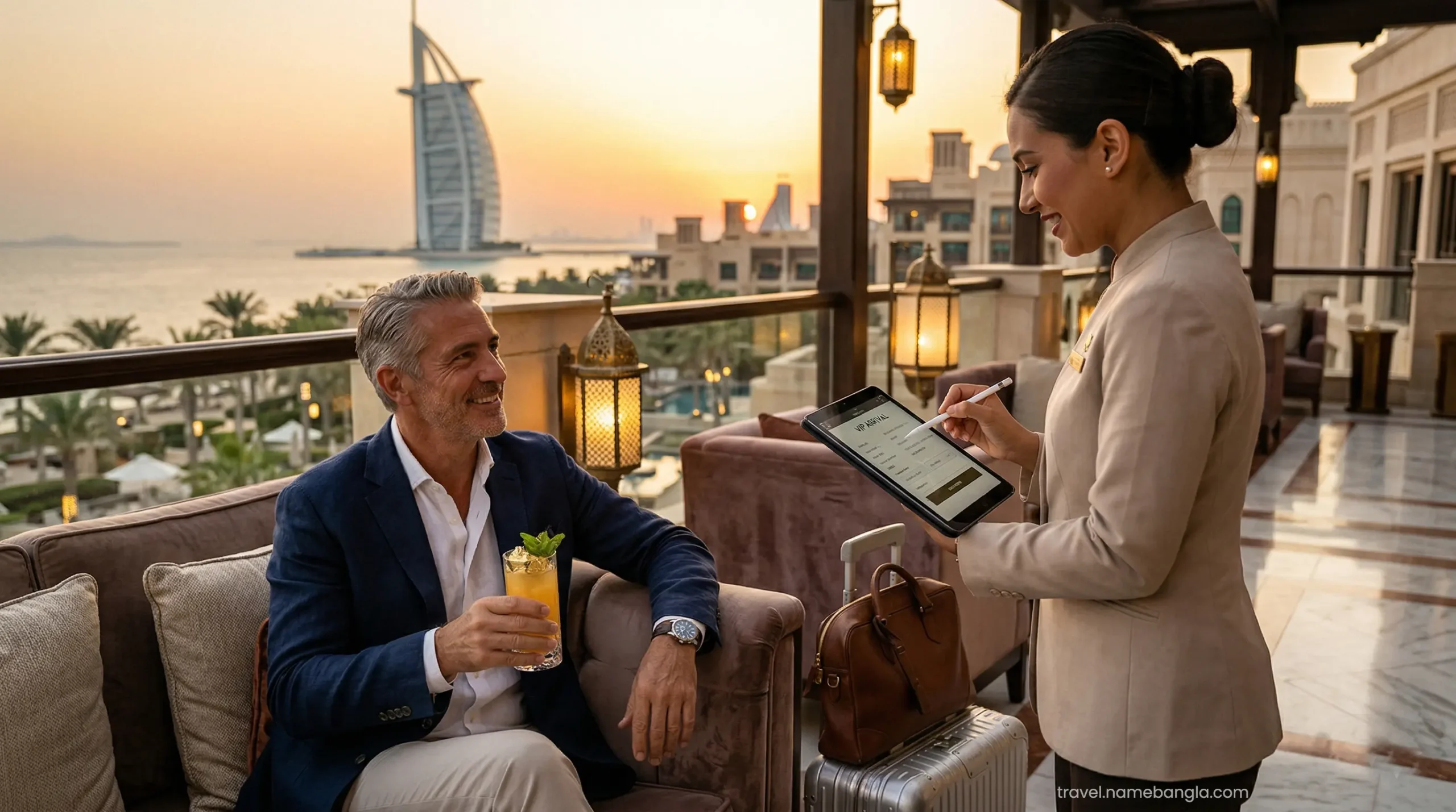 High-net-worth individuals enjoying exclusive VIP private check-in services at the Imperial Club lounge in Dubai.