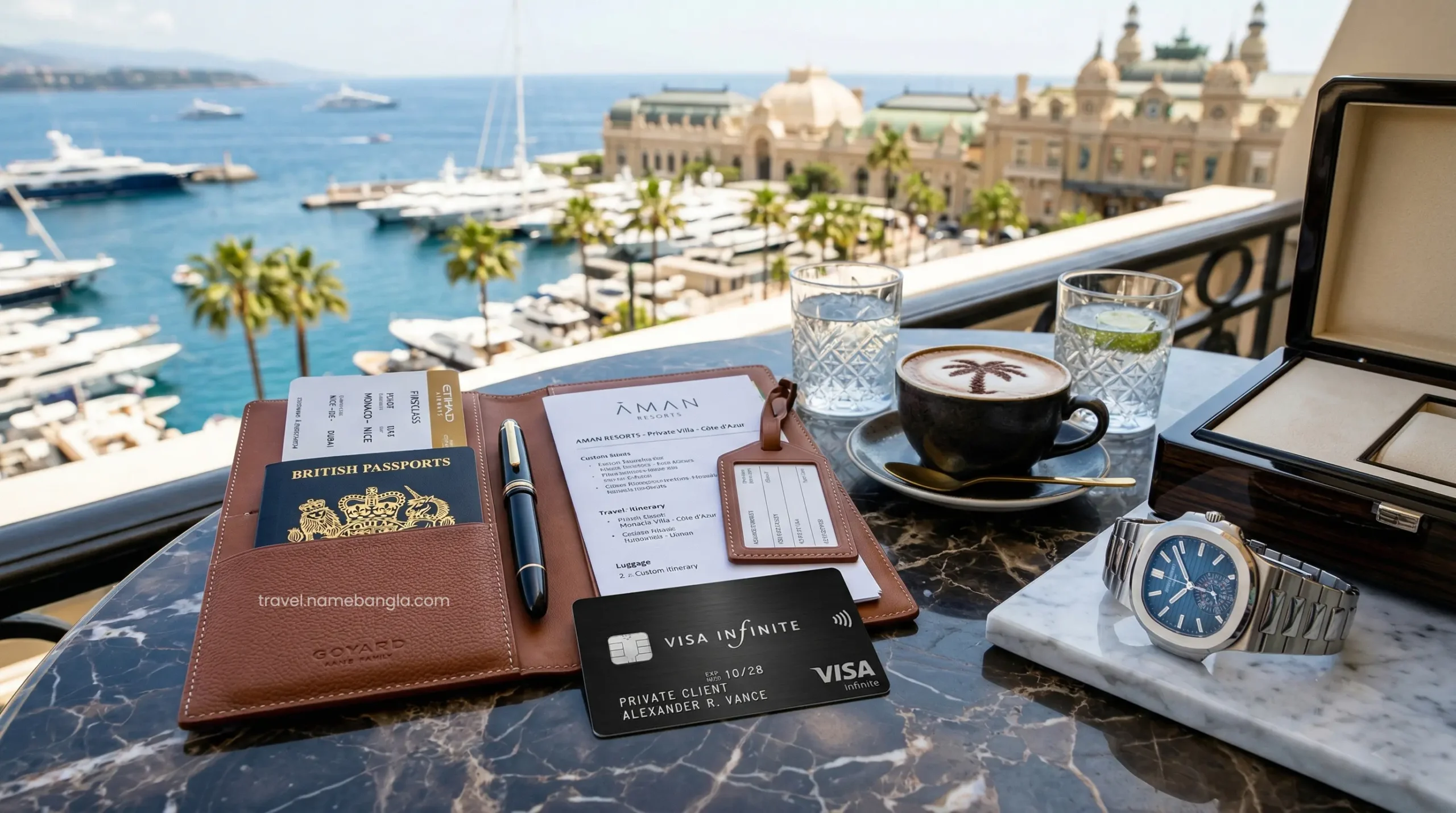 A premium Visa Infinite card placed on a silver tray, representing elite private banking travel perks for high-net-worth families.
