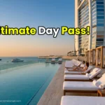 A breathtaking view of the luxury infinity pool and private cabanas on the Burj Al Arab Terrace in Dubai.