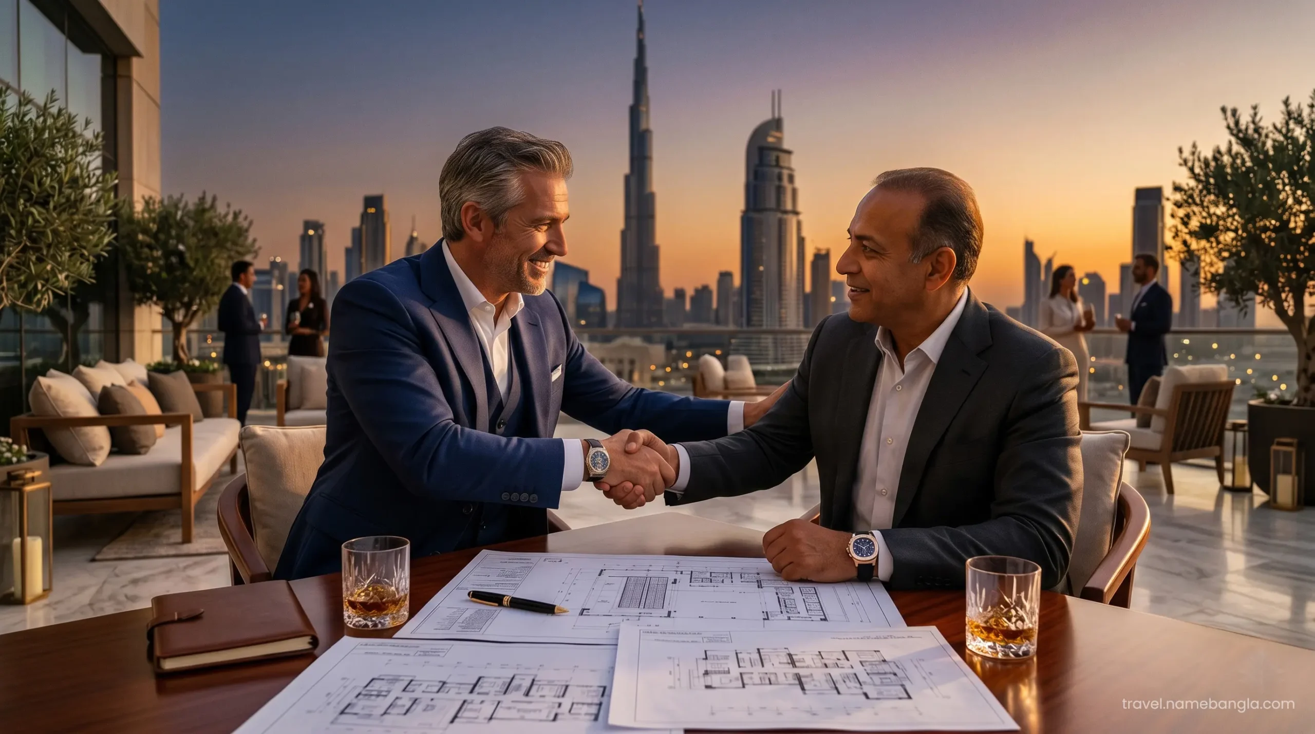 Elite international investors securing luxury real estate investments in Dubai using premium offshore banking facilities.