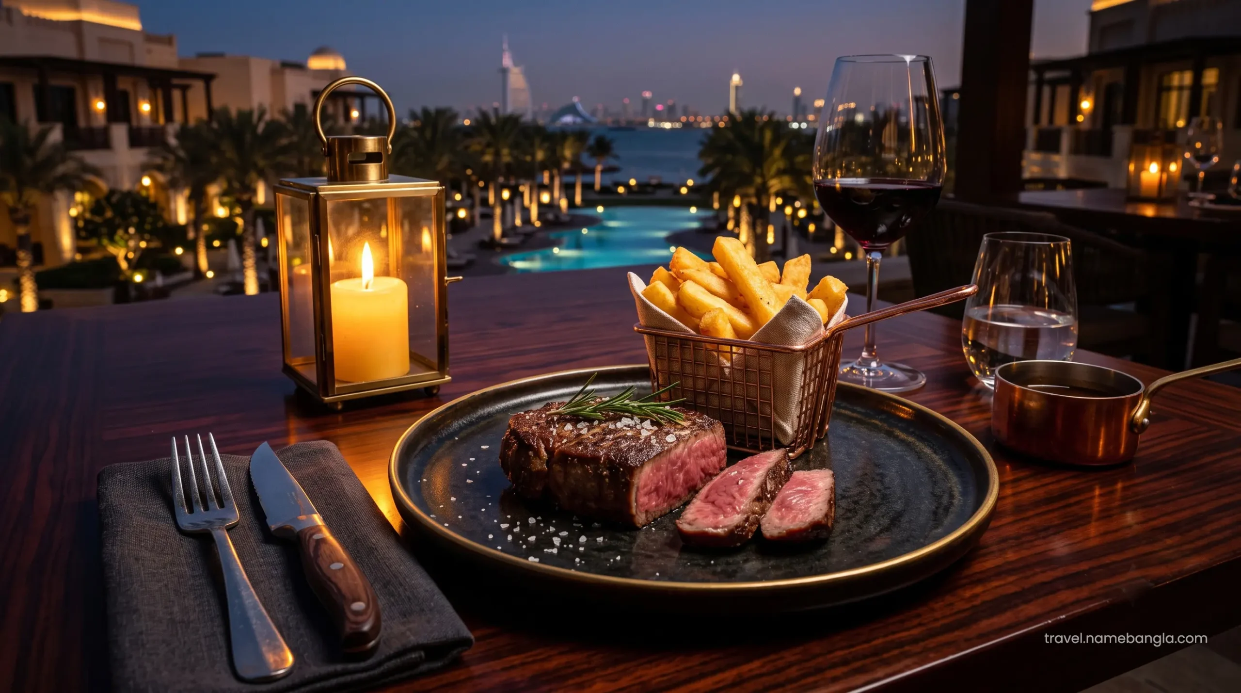 A masterfully prepared premium steak dish served at a luxury fine dining establishment within Atlantis The Royal Dubai.