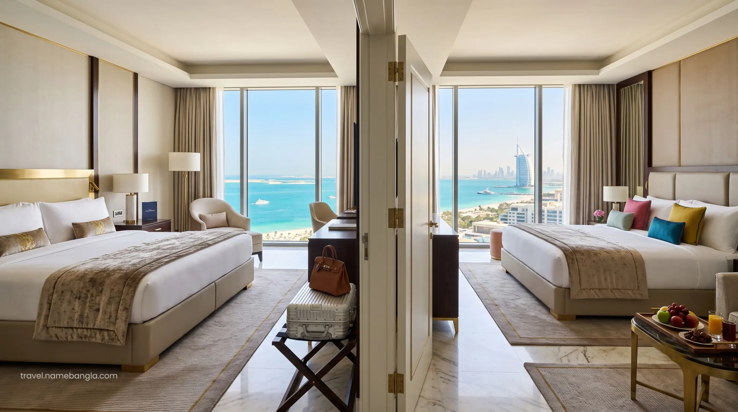 The opulent and spacious interior of interconnected family rooms at Atlantis The Royal, perfectly optimized for large groups.
