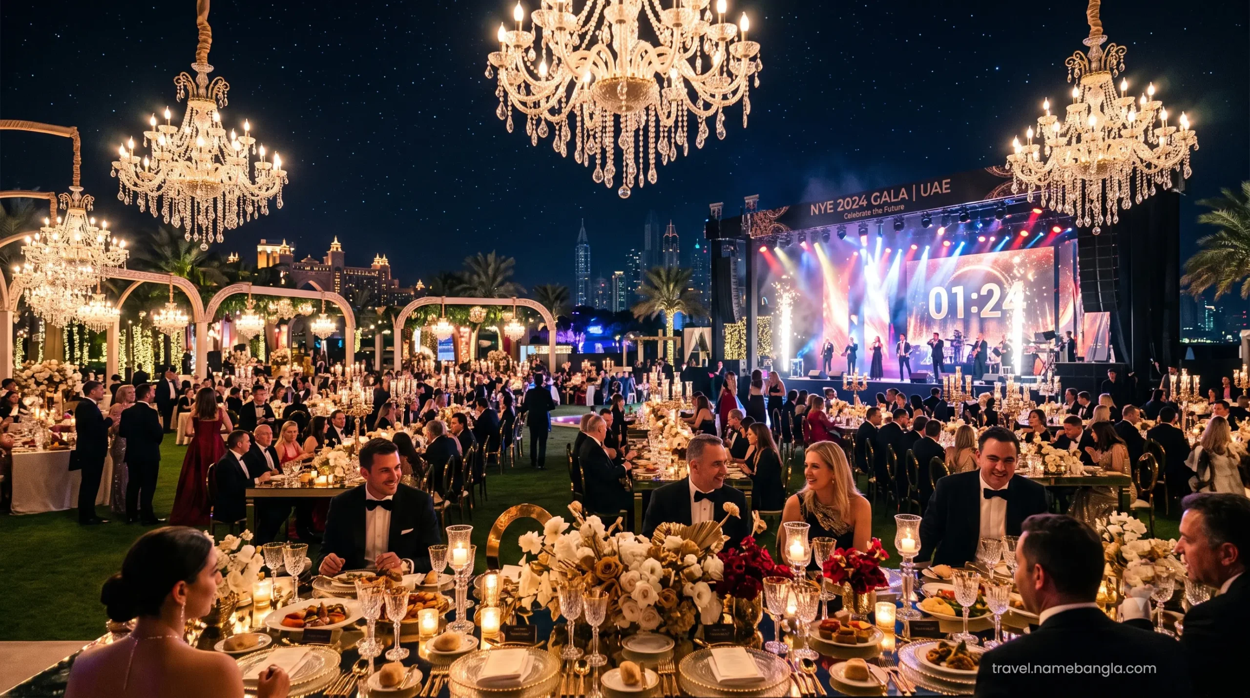 The opulent and extravagant setup for the mandatory New Year's Eve VIP Gala Dinner at Atlantis The Royal.