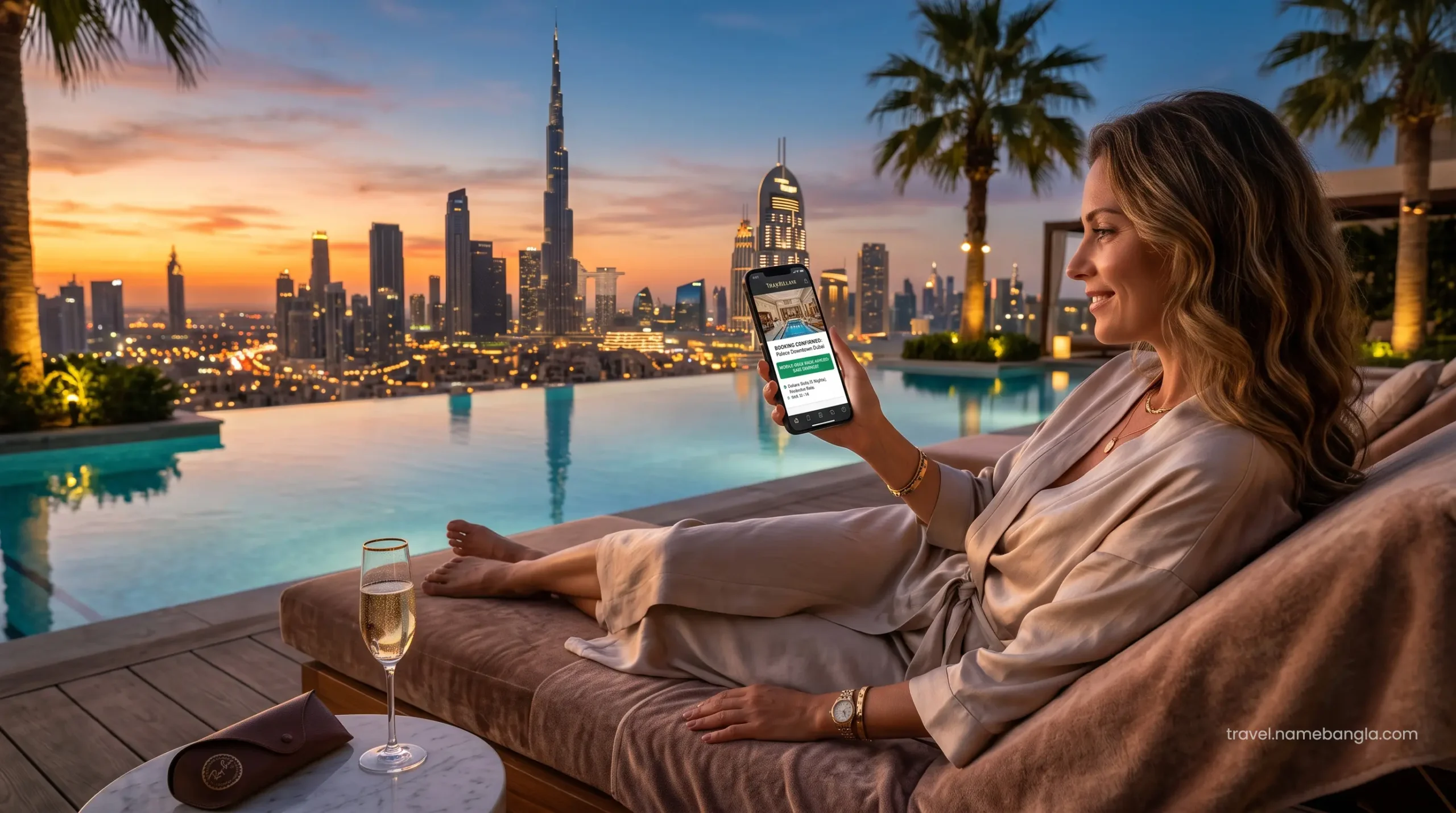 A close-up of a premium smartphone displaying an exclusive mobile-only discount for a luxury Dubai resort.