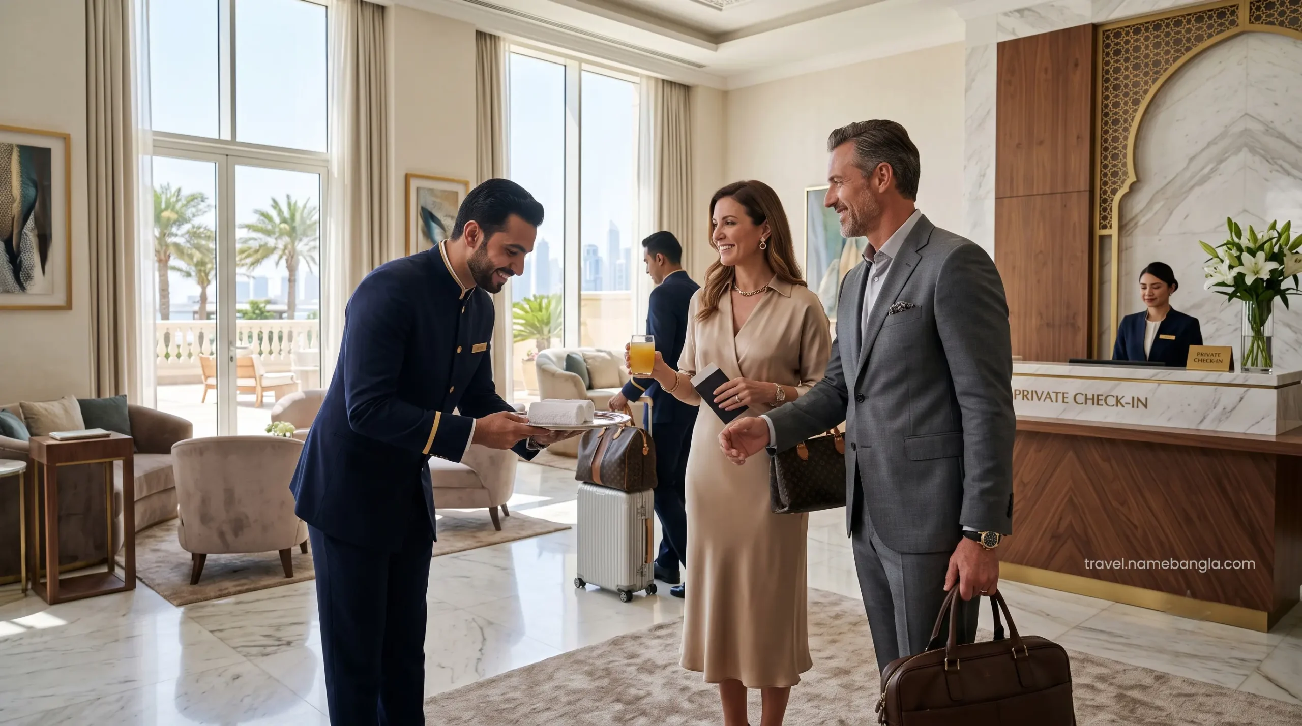 A dedicated elite hotel concierge providing a seamless, private check-in experience for Royal Club Lounge guests away from the main lobby.